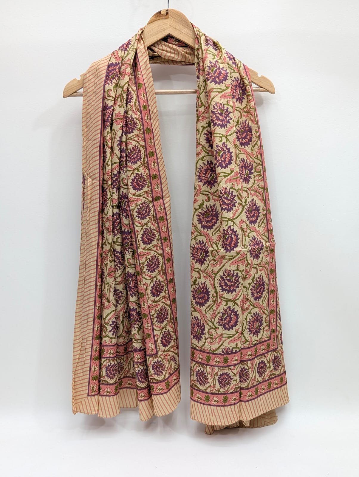 Beige pink ethnic motif cotton stole India