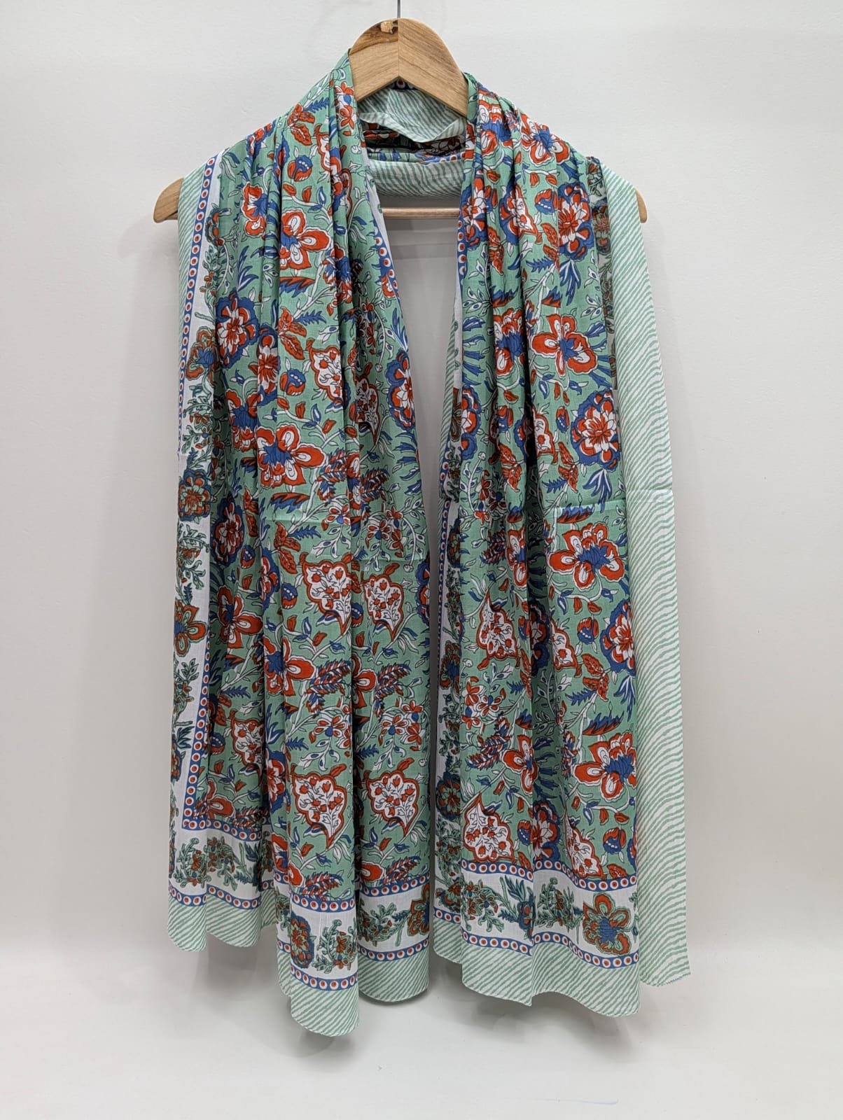 Blue ethnic motif mul cotton stole with border