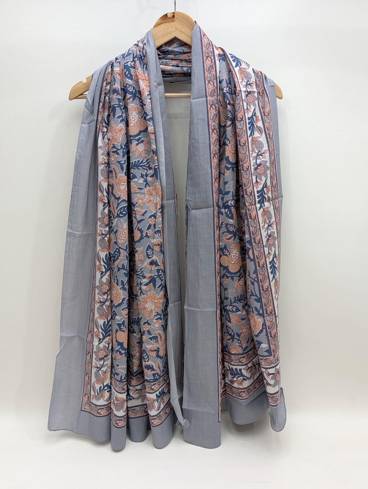 Grey ethnic mul cotton stole block print