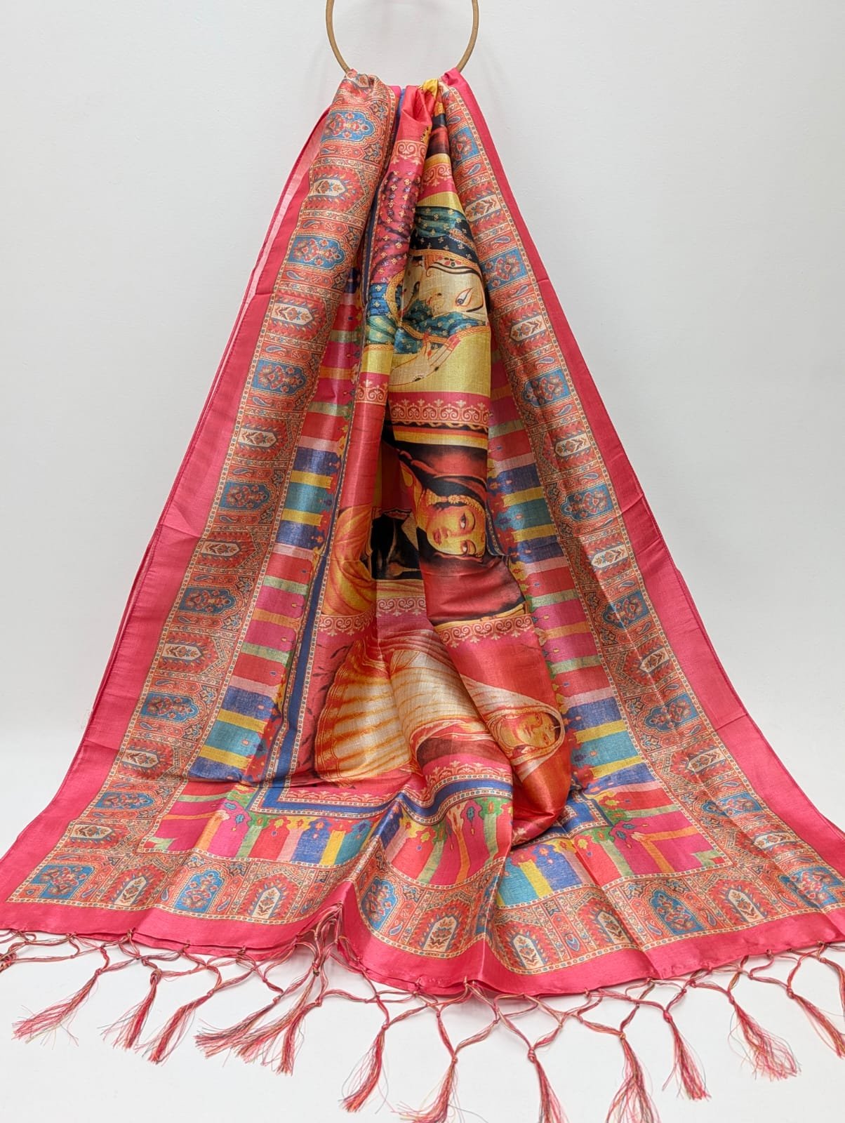 Red paisley print Assam Silk dupatta India