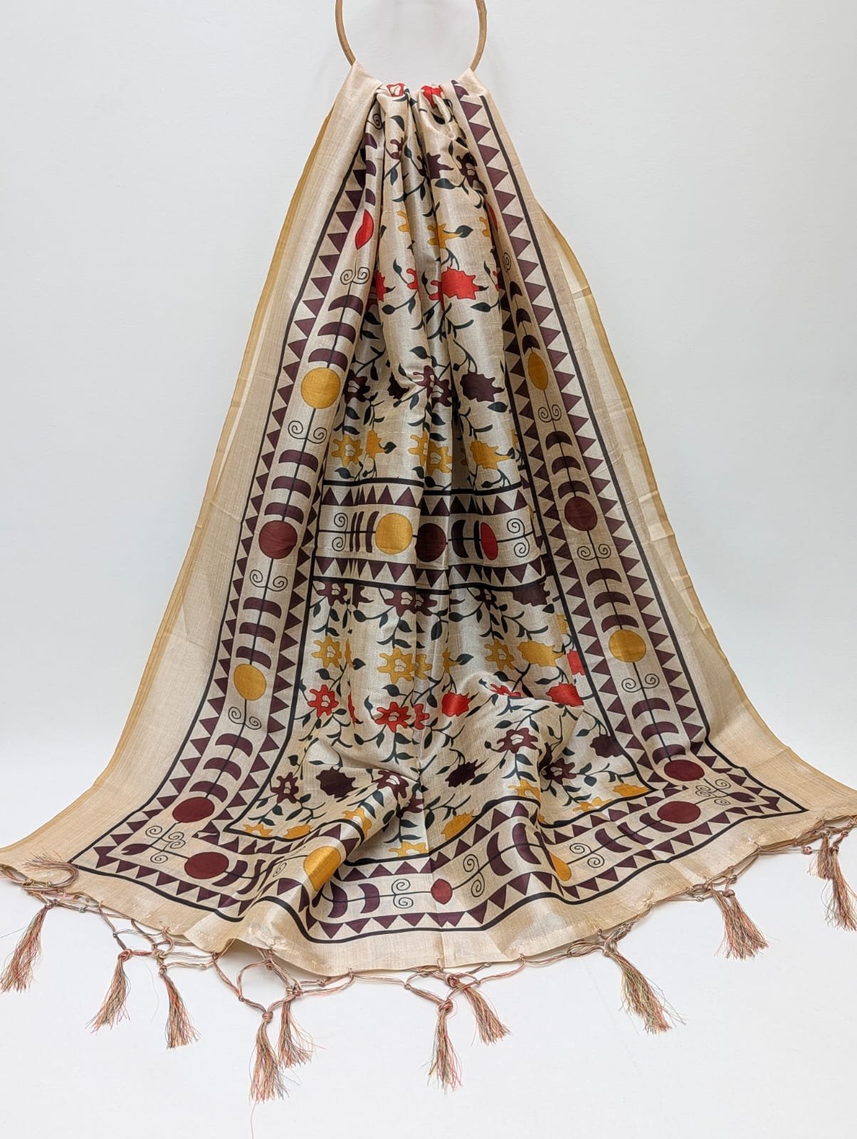 Beige geometric print Assam Silk stole