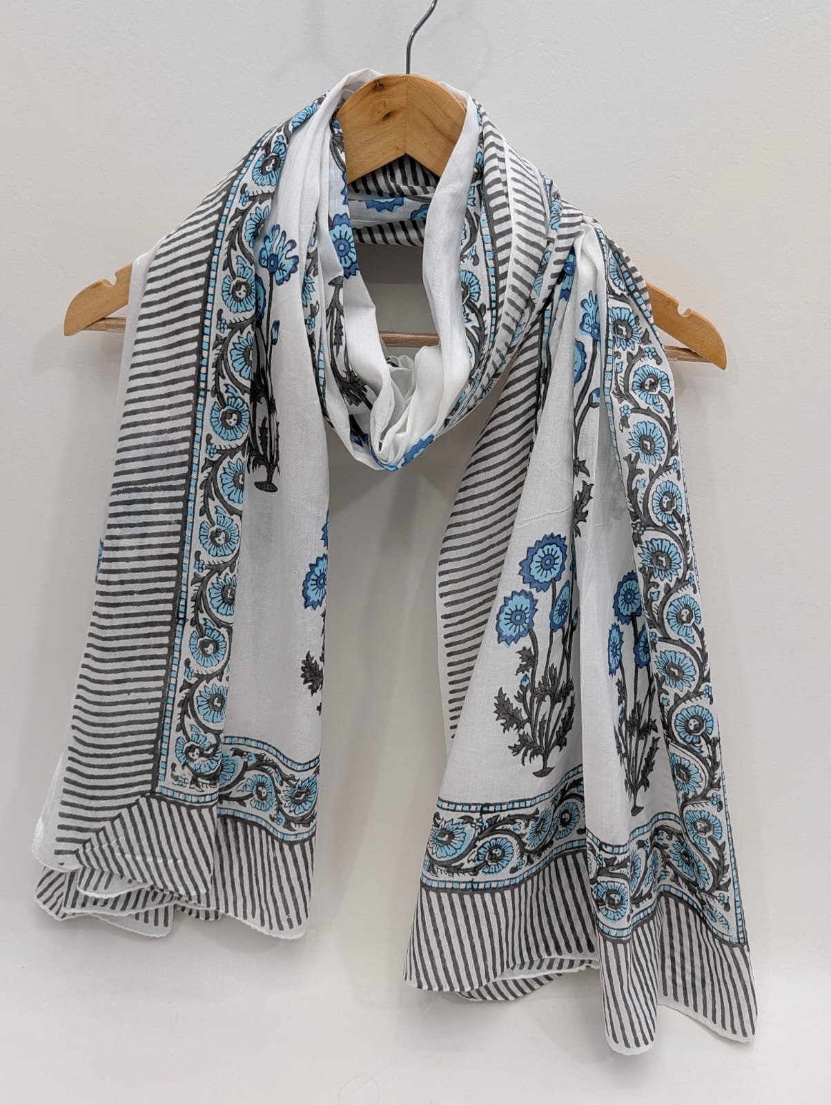 2 Meter Mul Cotton Block Printed Stole / Dupatta - Sanganeri Printed Sarong