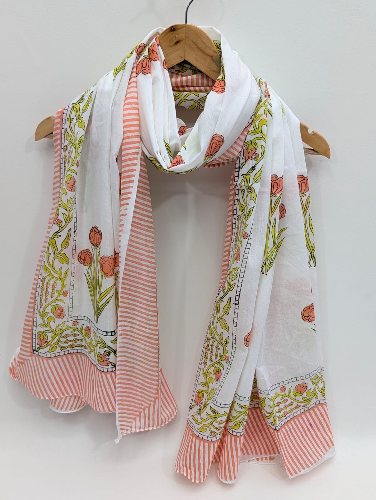 2 Meter Mul Cotton Block Printed Stole / Dupatta - Sanganeri Printed Sarong