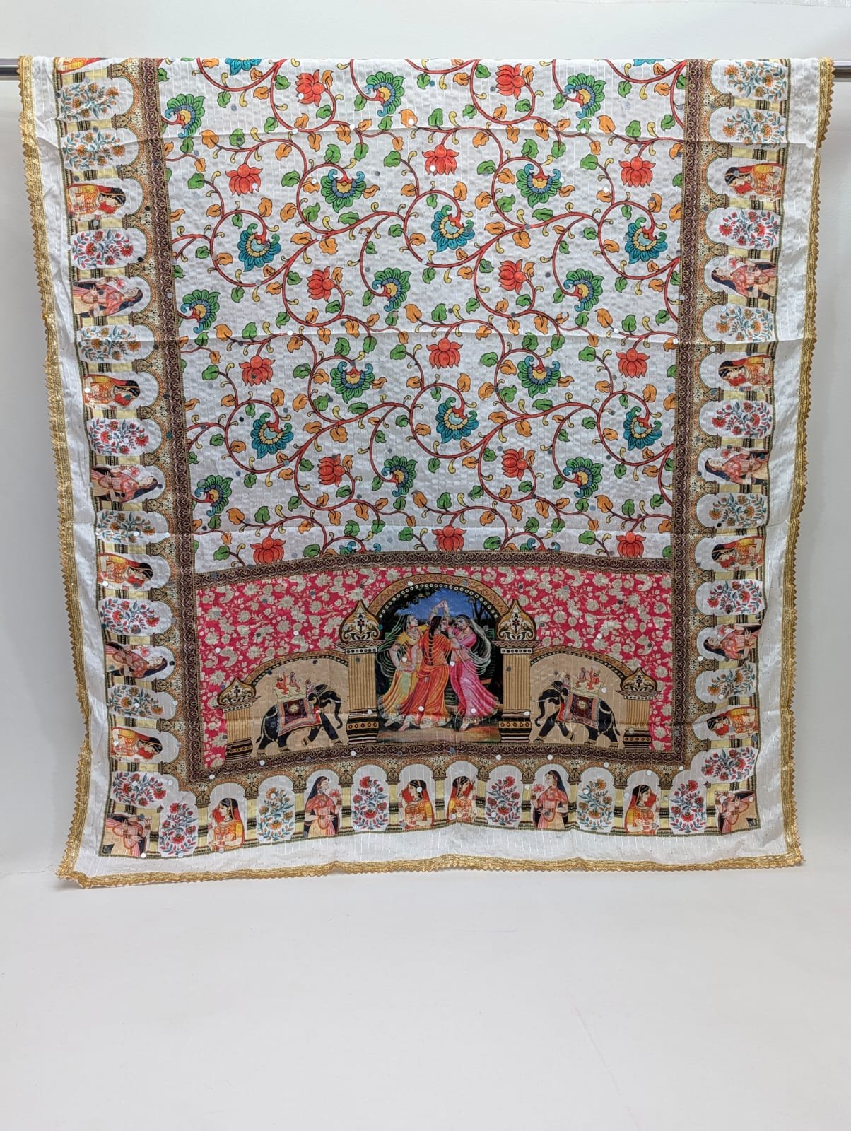 Multicolour floral Chinon dupatta with ethnic motifs