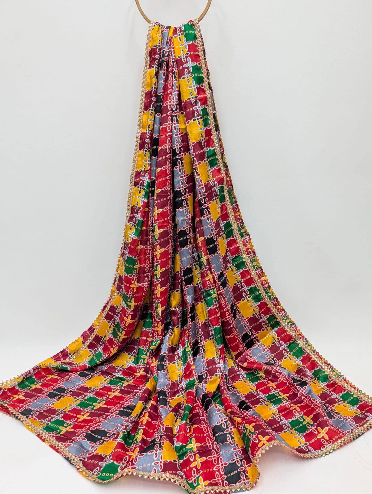 Multicolor checkered dupatta with gold foil design