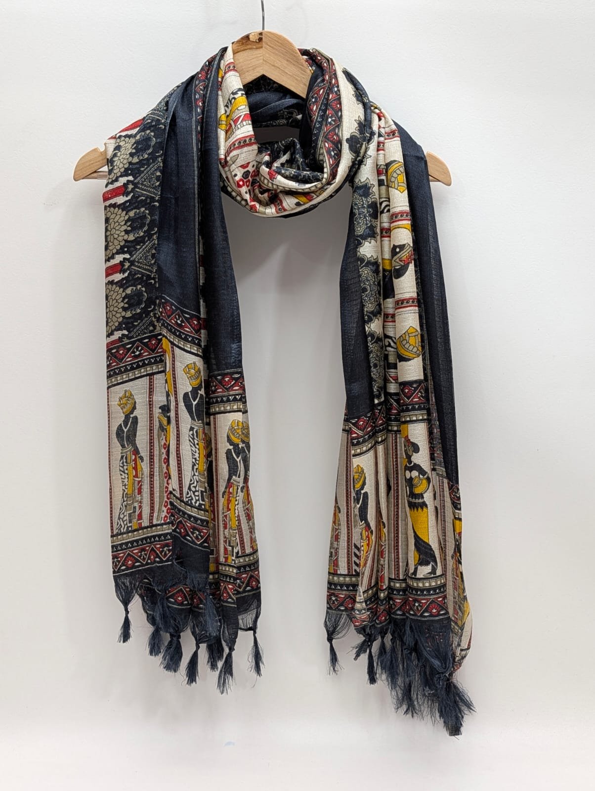 Blue ethnic motif khadi cotton-silk dupatta