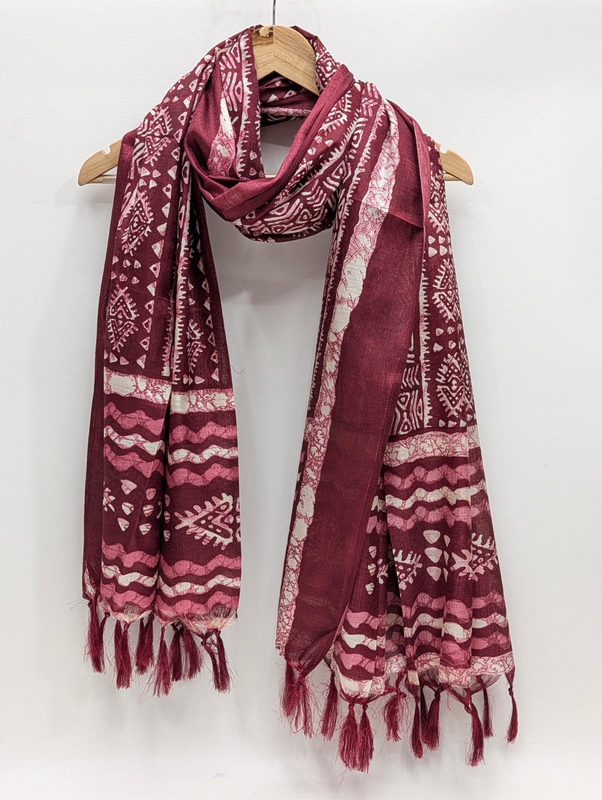 Maroon ethnic motif cotton silk stole dupatta