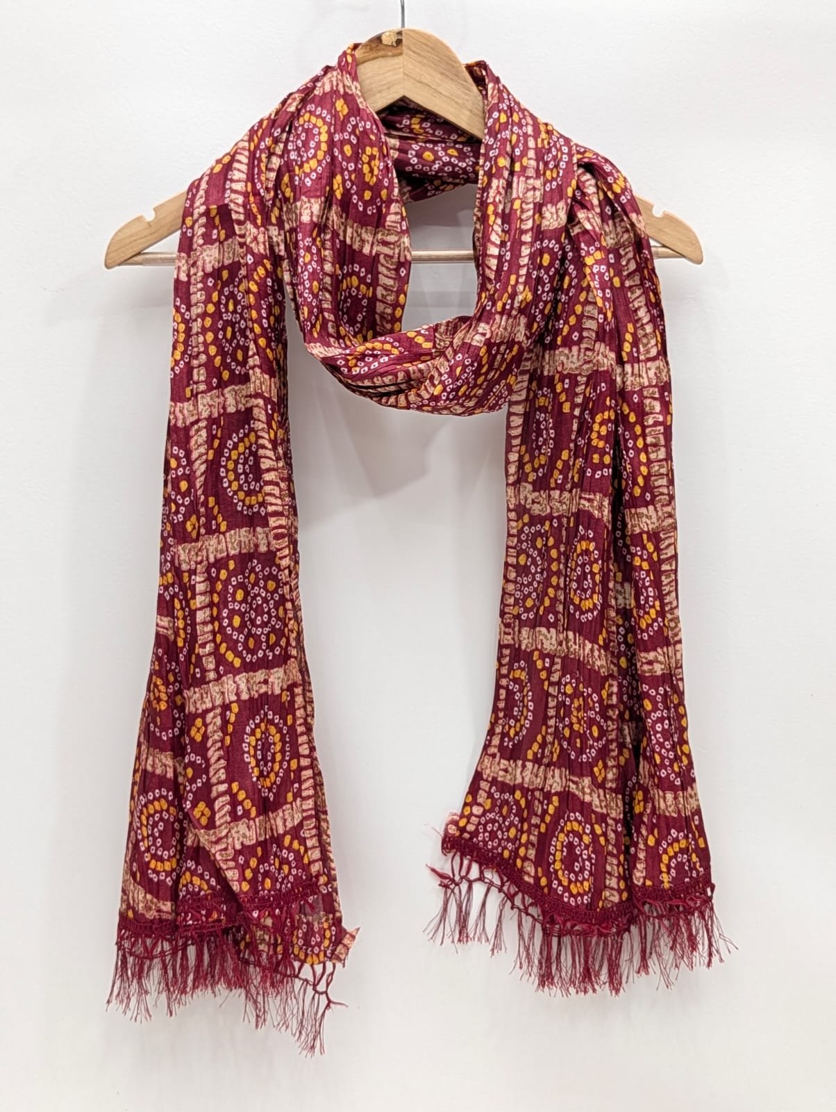 Maroon ethnic motif synthetic fibre stole dupatta