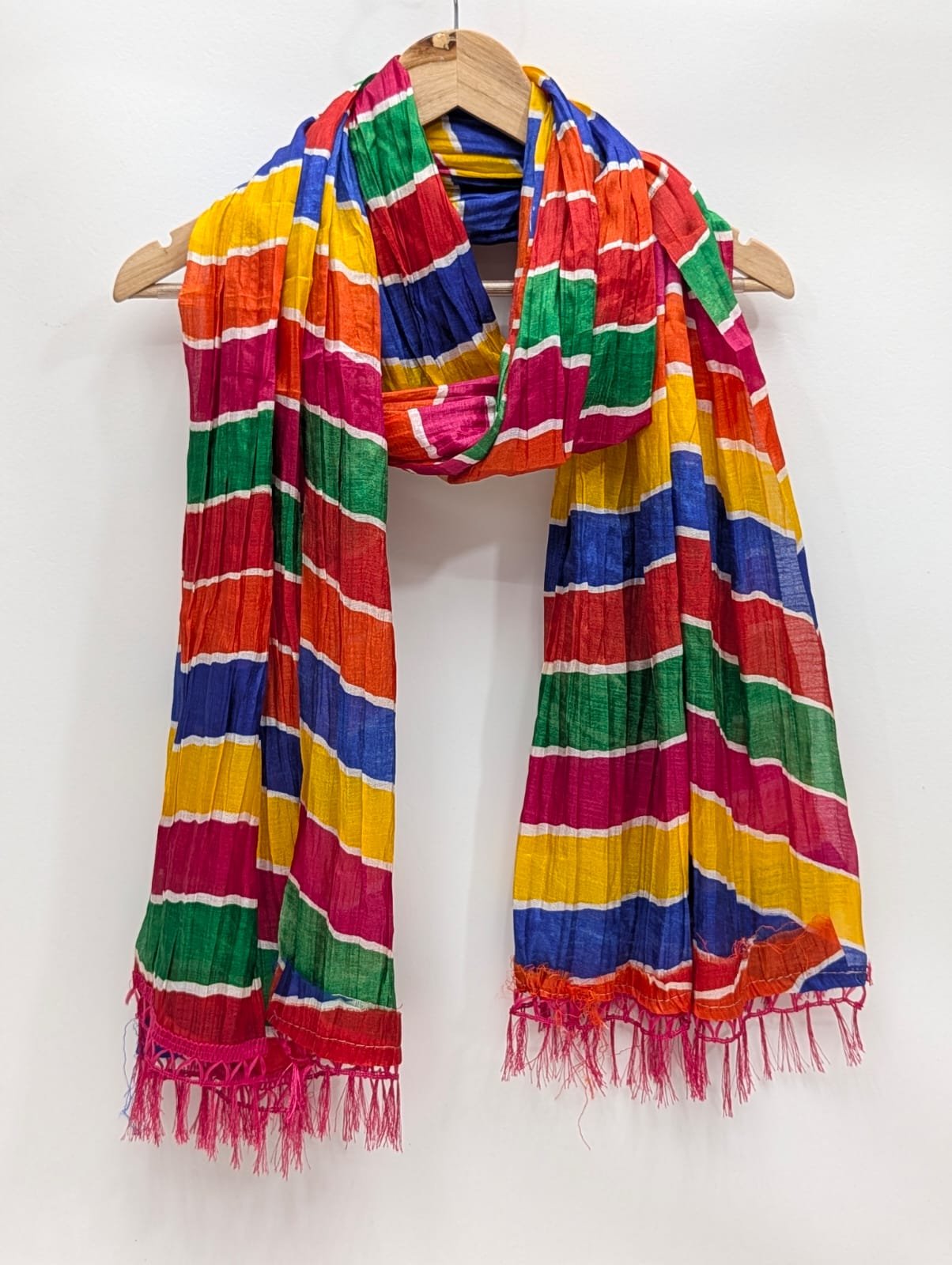 Multicolor striped stole with tassels
