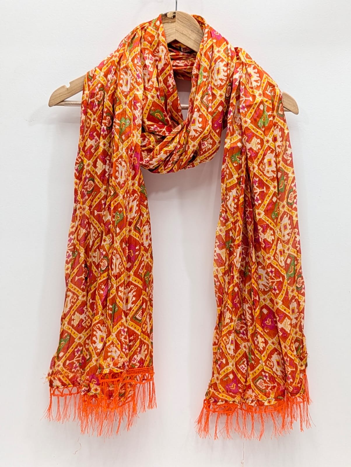 Red ethnic motif synthetic fibre stole dupatta