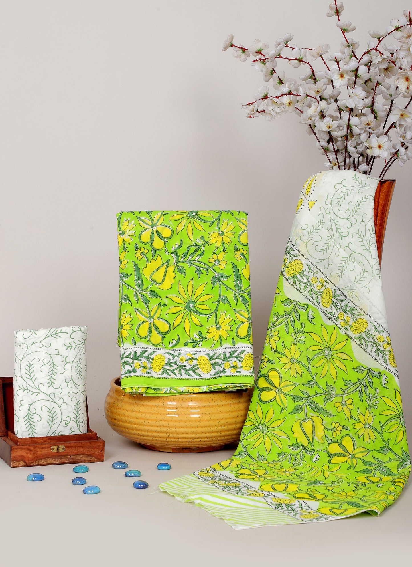 Sanganeri Hand Block Cotton Suit Set with Cotton Dupatta