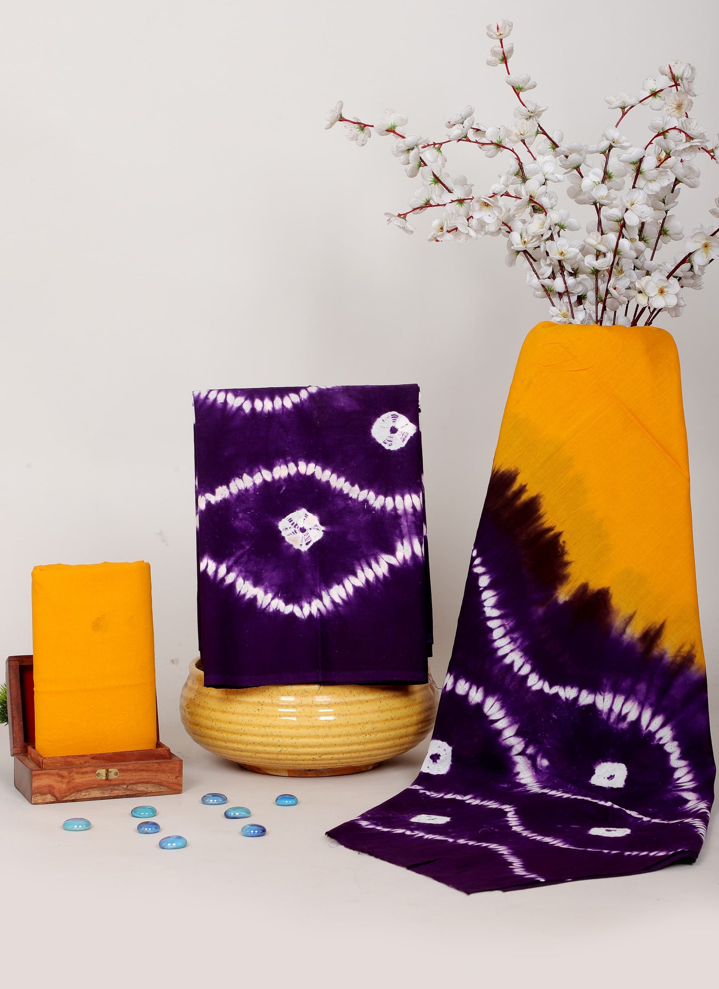 Shibori / Tie-Dye Cotton Salwar Suit Set with Cotton Dupatta