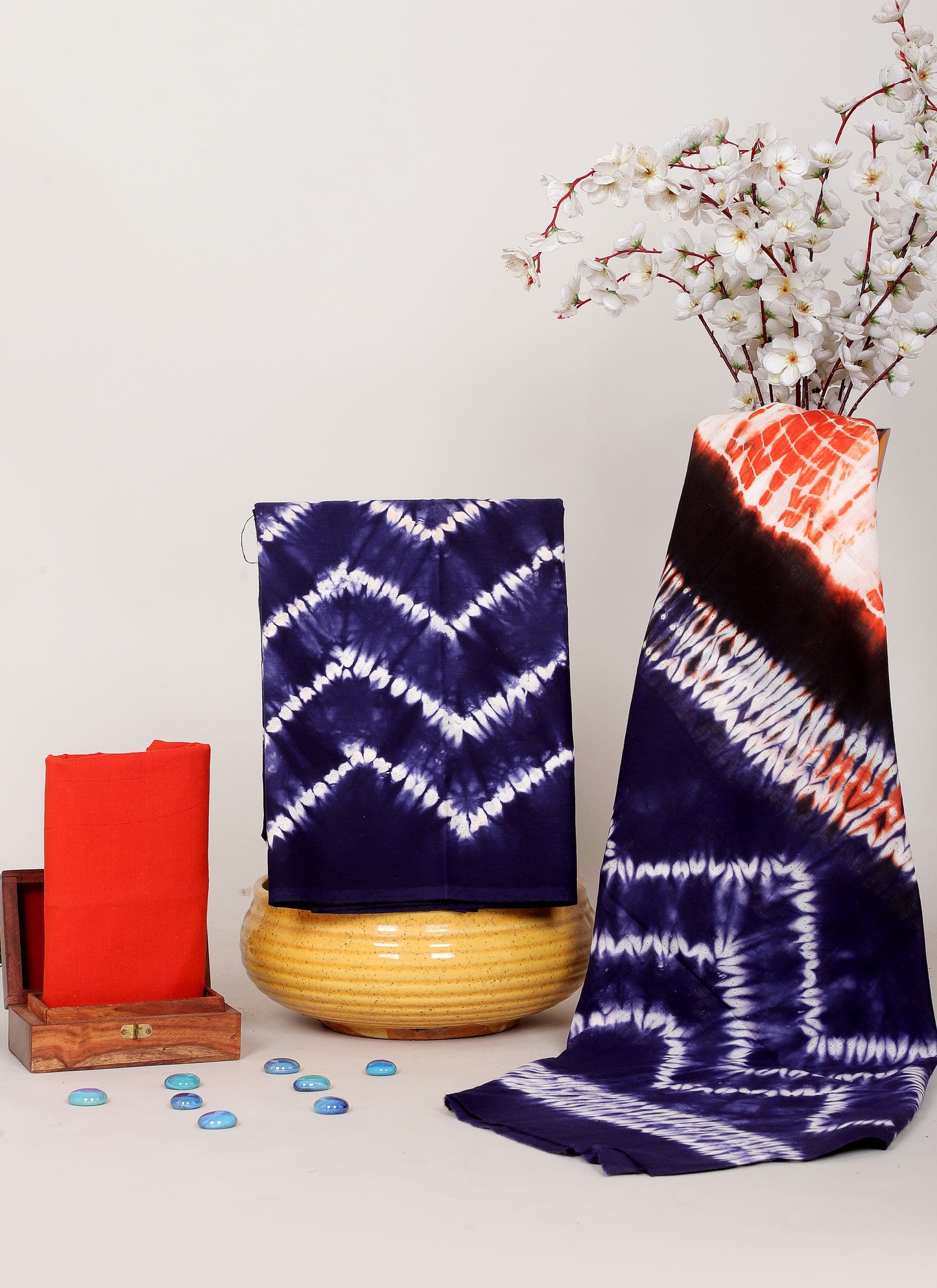 Shibori / Tie-Dye Cotton Salwar Suit Set with Cotton Dupatta