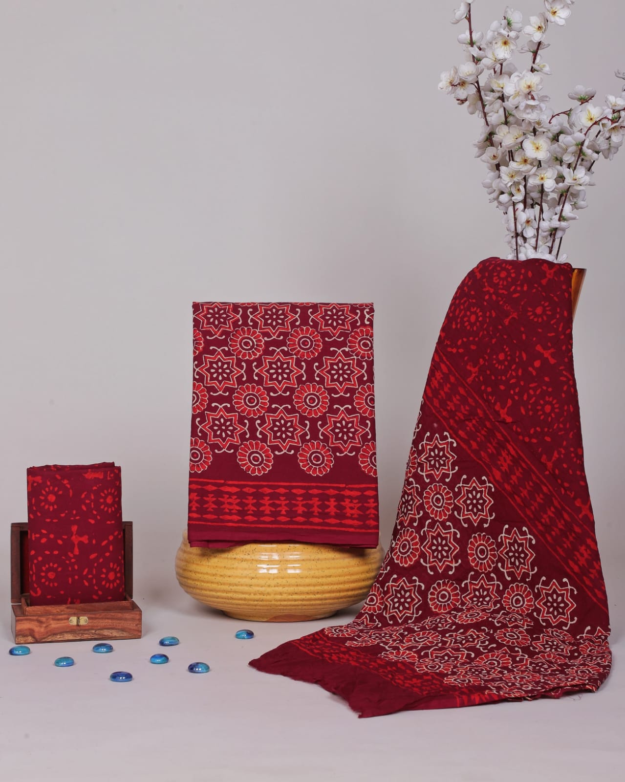 Bagru Hand Block Cotton Salwar Suit Set with Cotton Dupatta - TSPSMGB13