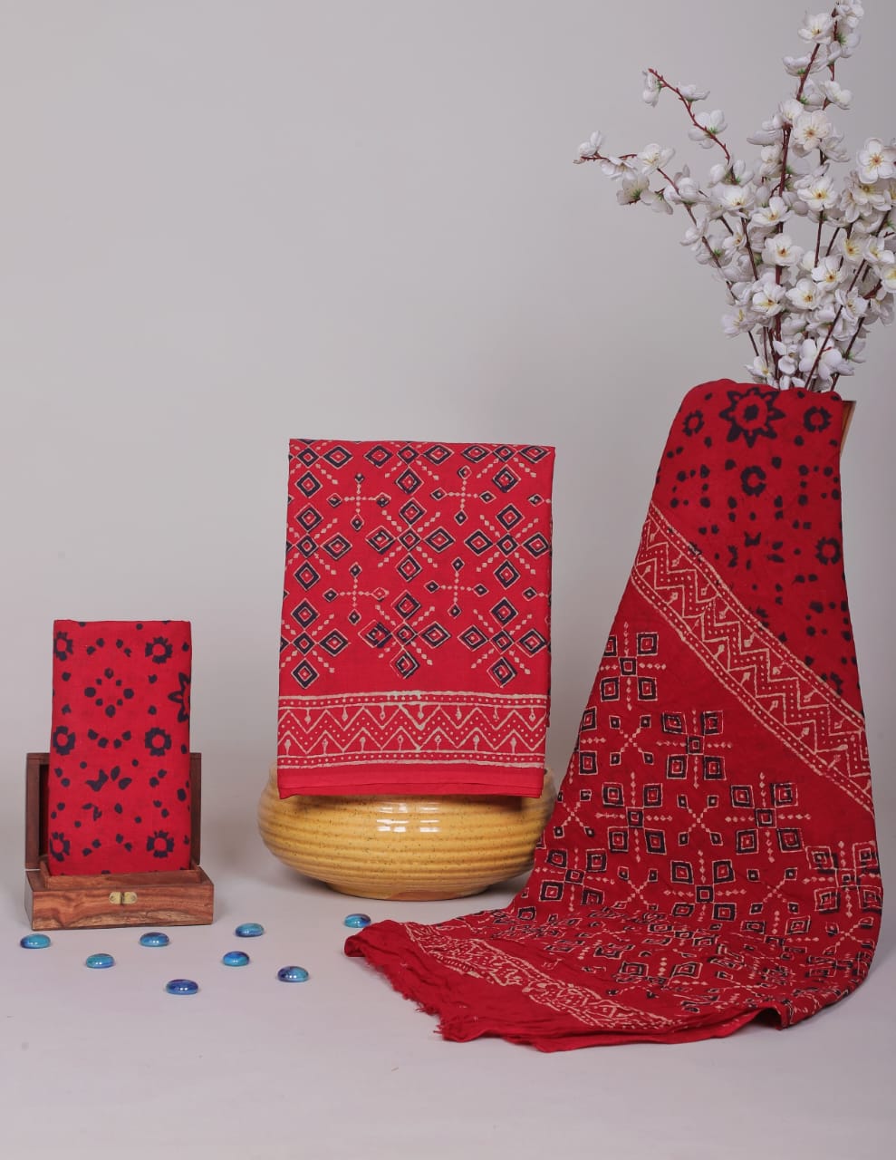 Bagru Hand Block Cotton Salwar Suit Set with Cotton Dupatta - TSPSMGB14