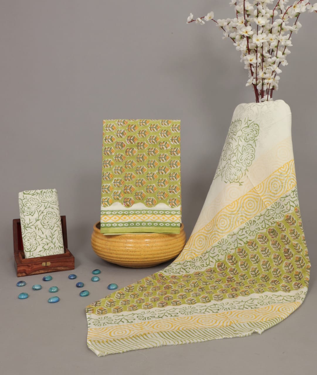Bagru Hand Block Cotton Salwar Suit Set with Cotton Dupatta - TSPSMGB51