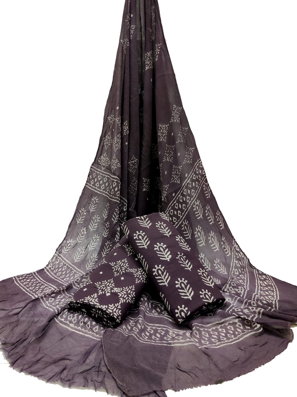 Bagru Hand Block Cotton Salwar Suit Set with Chiffon Dupatta - TSPSCFGB11