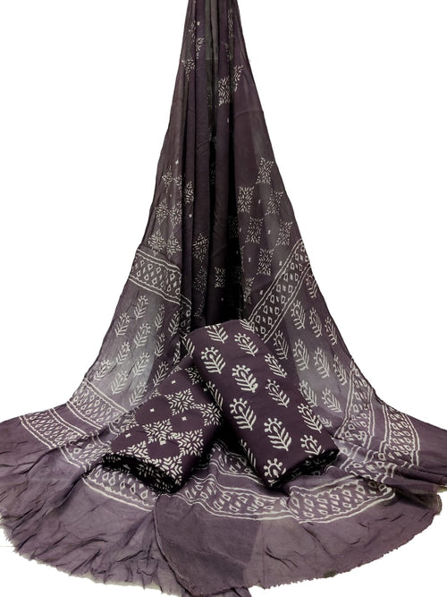 Bagru Hand Block Cotton Salwar Suit Set with Chiffon Dupatta - TSPSCFGB11
