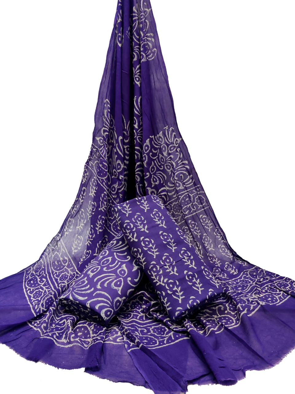 Bagru Hand Block Cotton Salwar Suit Set with Chiffon Dupatta - TSPSCFGB12