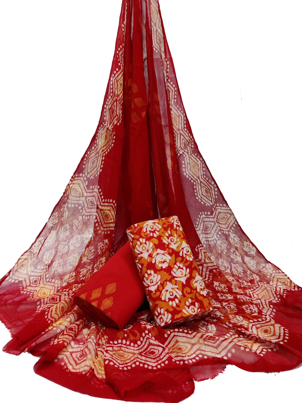 Bagru Hand Block Cotton Salwar Suit Set with Chiffon Dupatta - TSPSCFGB13