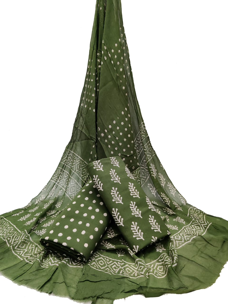 Bagru Hand Block Cotton Salwar Suit Set with Chiffon Dupatta - TSPSCFGB15
