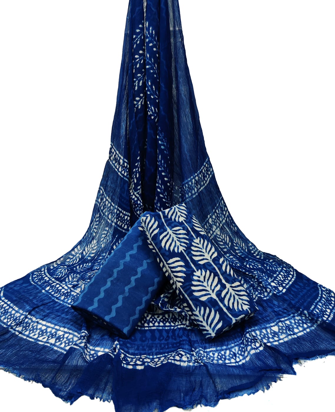 Bagru Hand Block Cotton Salwar Suit Set with Chiffon Dupatta - TSPSCFGB17