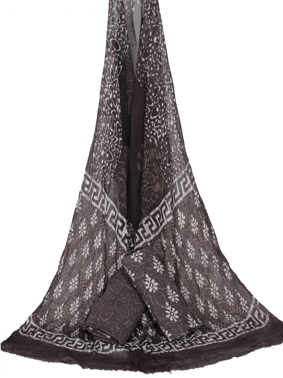 Bagru Hand Block Cotton Salwar Suit Set with Chiffon Dupatta - TSPSCFGB1