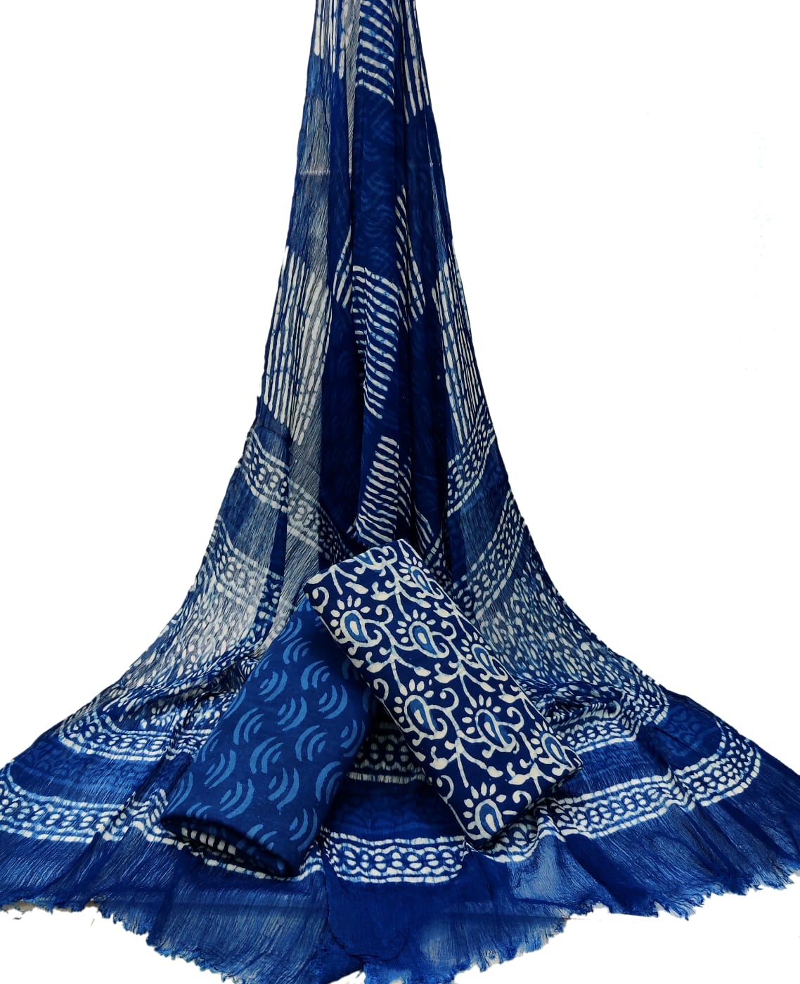 Bagru Hand Block Cotton Salwar Suit Set with Chiffon Dupatta - TSPSCFGB21