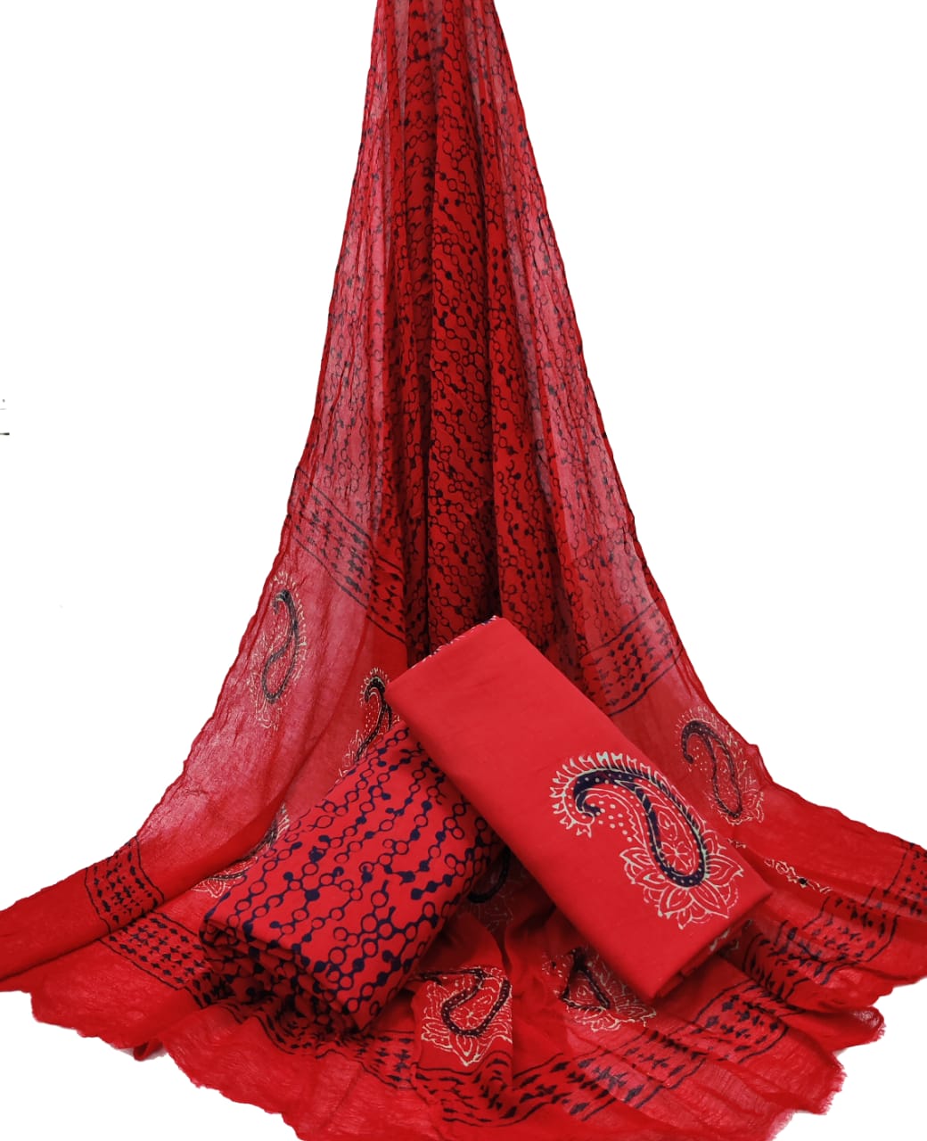 Bagru Hand Block Cotton Salwar Suit Set with Chiffon Dupatta - TSPSCFGB22