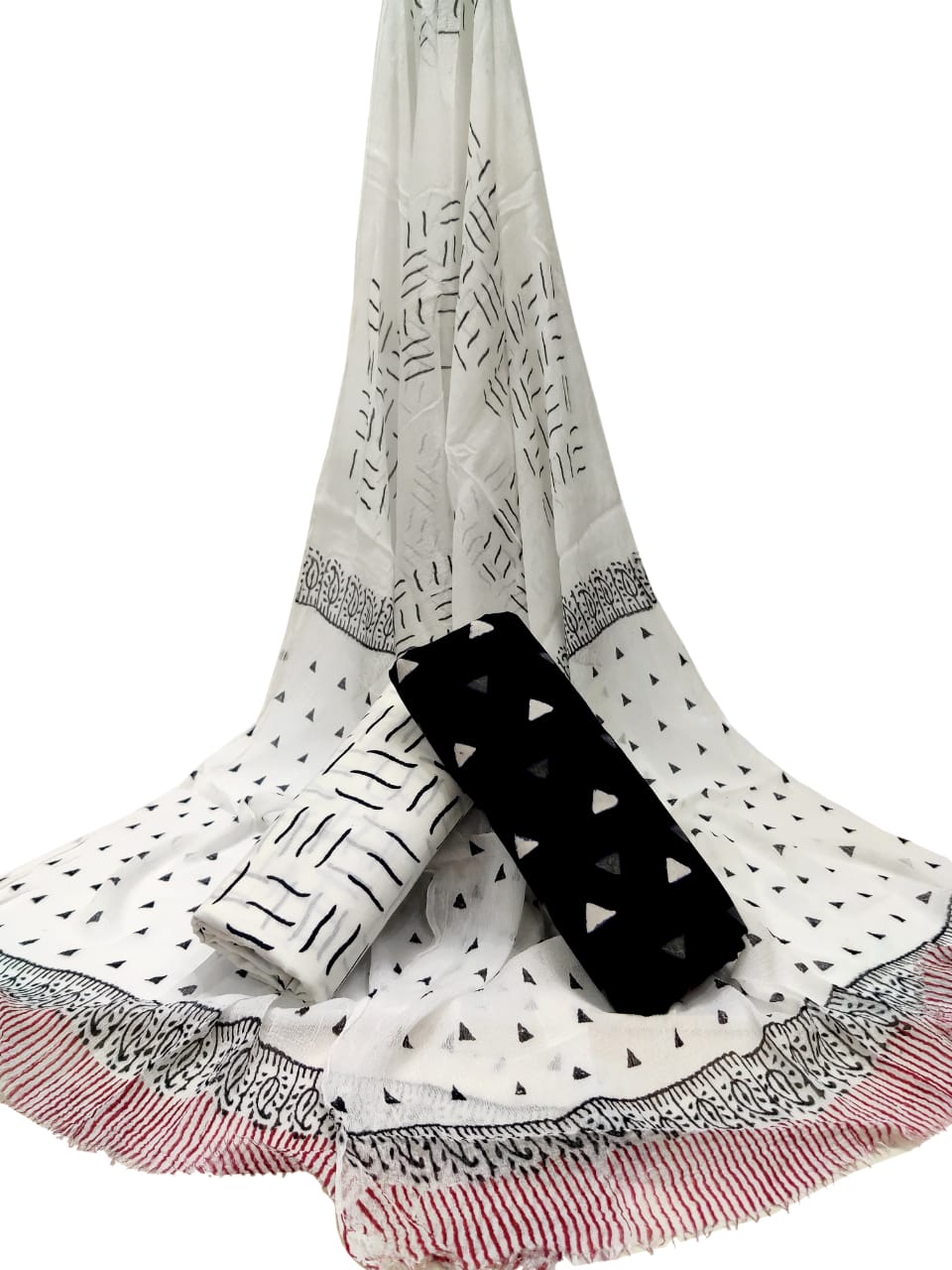 Bagru Hand Block Cotton Salwar Suit Set with Chiffon Dupatta - TSPSCFGB28