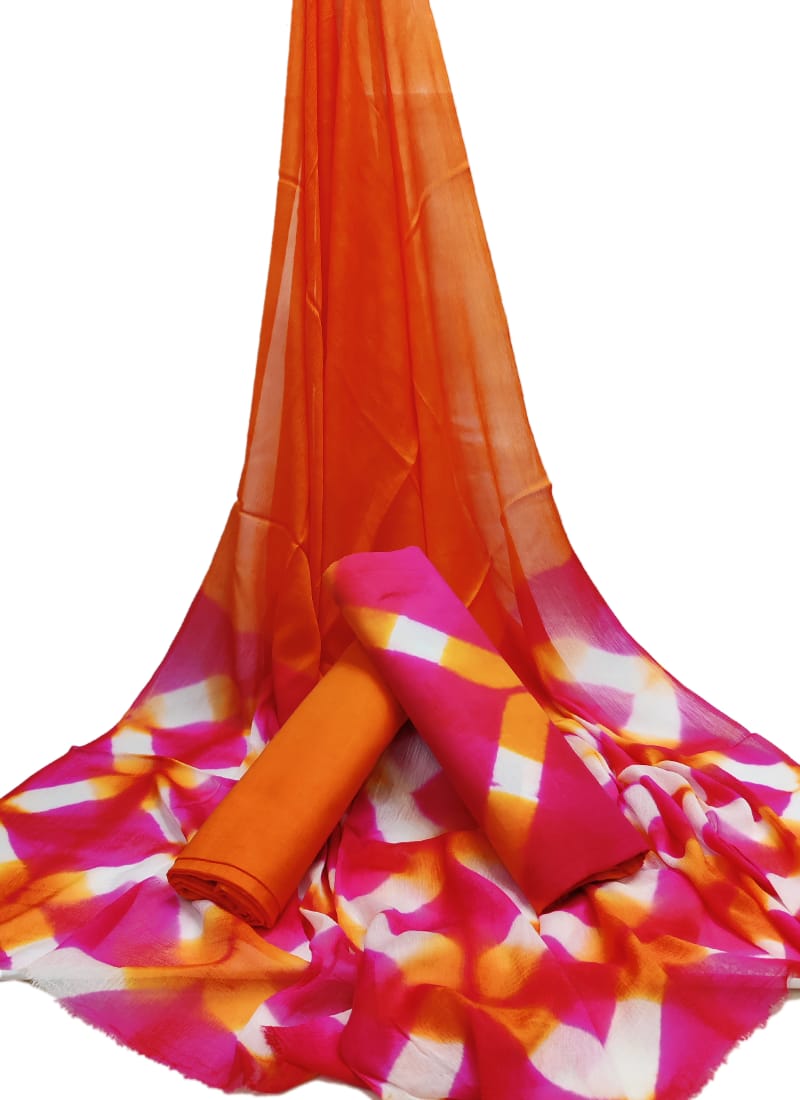 Bagru Hand Block Cotton Salwar Suit Set with Chiffon Dupatta - TSPSCFGB33