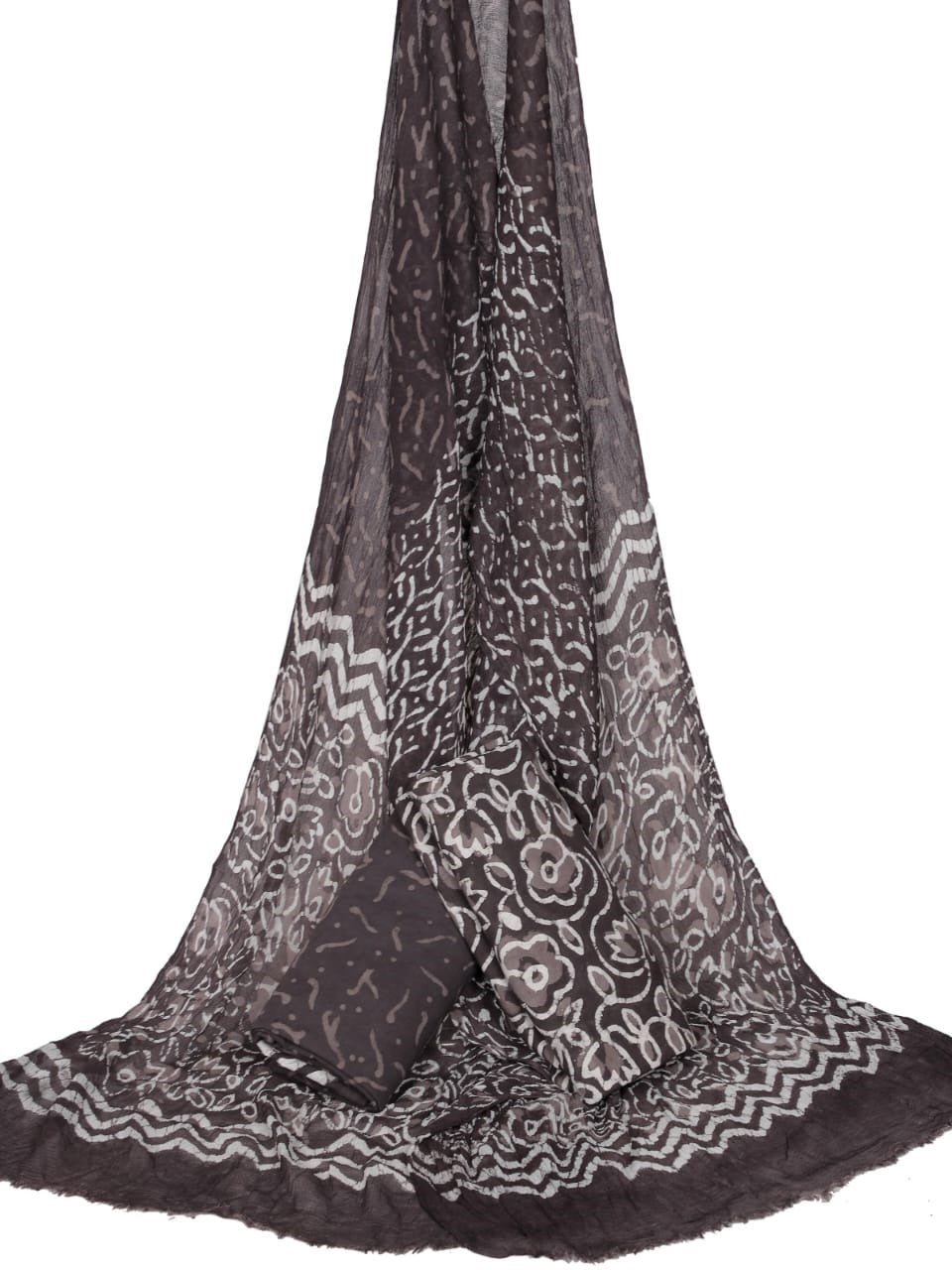 Bagru Hand Block Cotton Salwar Suit Set with Chiffon Dupatta - TSPSCFGB3