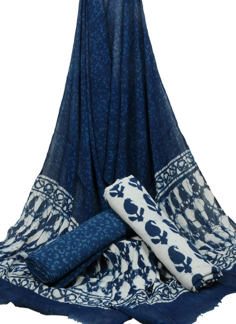 Bagru Hand Block Cotton Salwar Suit Set with Chiffon Dupatta - TSPSCFGB44