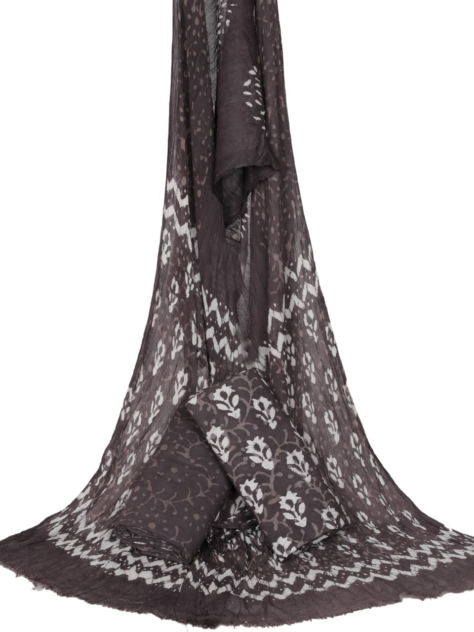 Bagru Hand Block Cotton Salwar Suit Set with Chiffon Dupatta - TSPSCFGB5