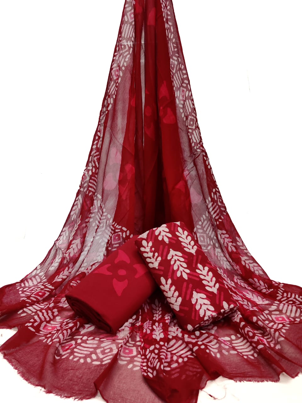 Bagru Hand Block Cotton Salwar Suit Set with Chiffon Dupatta - TSPSCFGB8
