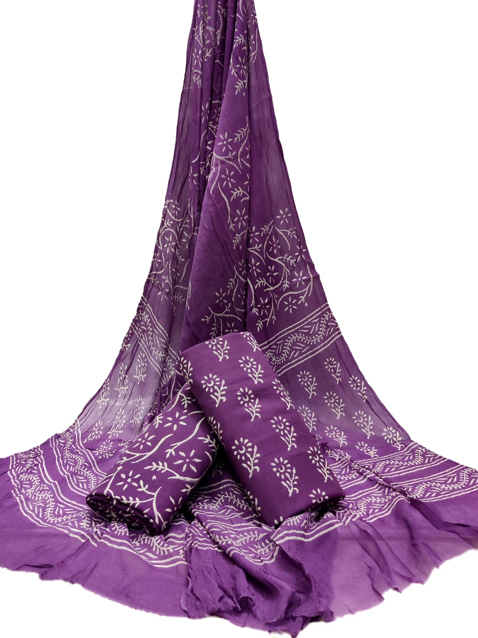Bagru Hand Block Cotton Salwar Suit Set with Chiffon Dupatta - TSPSCFGB9