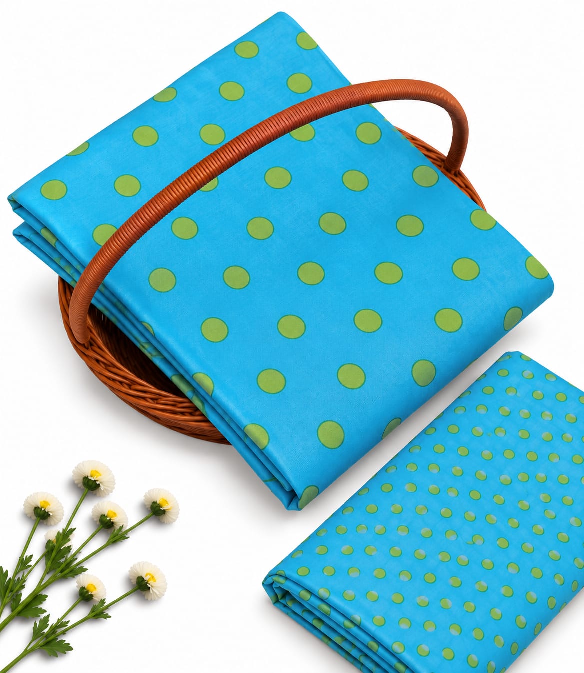 Blue Polka Dot Pure Cotton Unstitched Kurta Pant Fabric Set