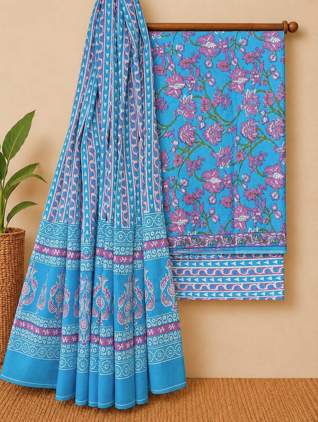 Blue floral cotton salwar suit set India