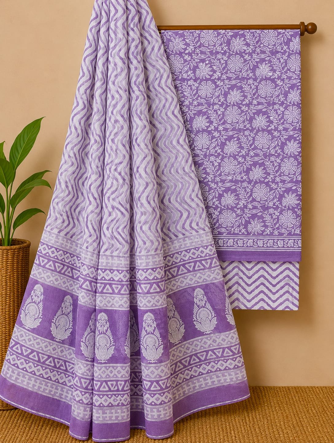 Purple floral cotton salwar suit set print