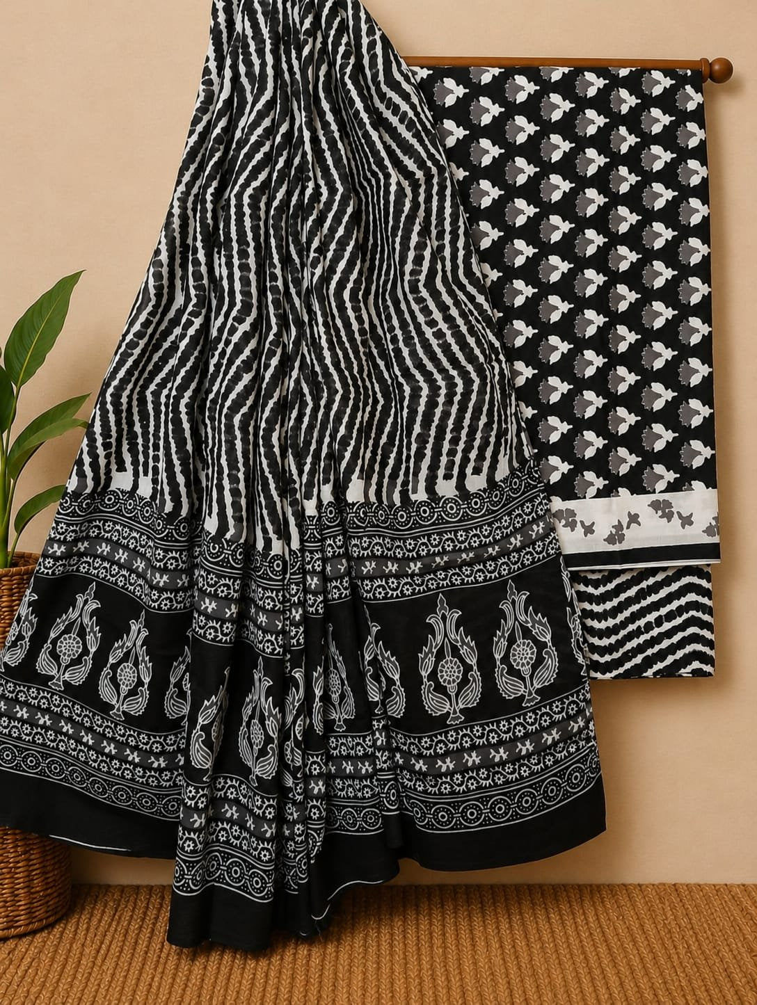 Black geometric cotton salwar suit set Jaipur