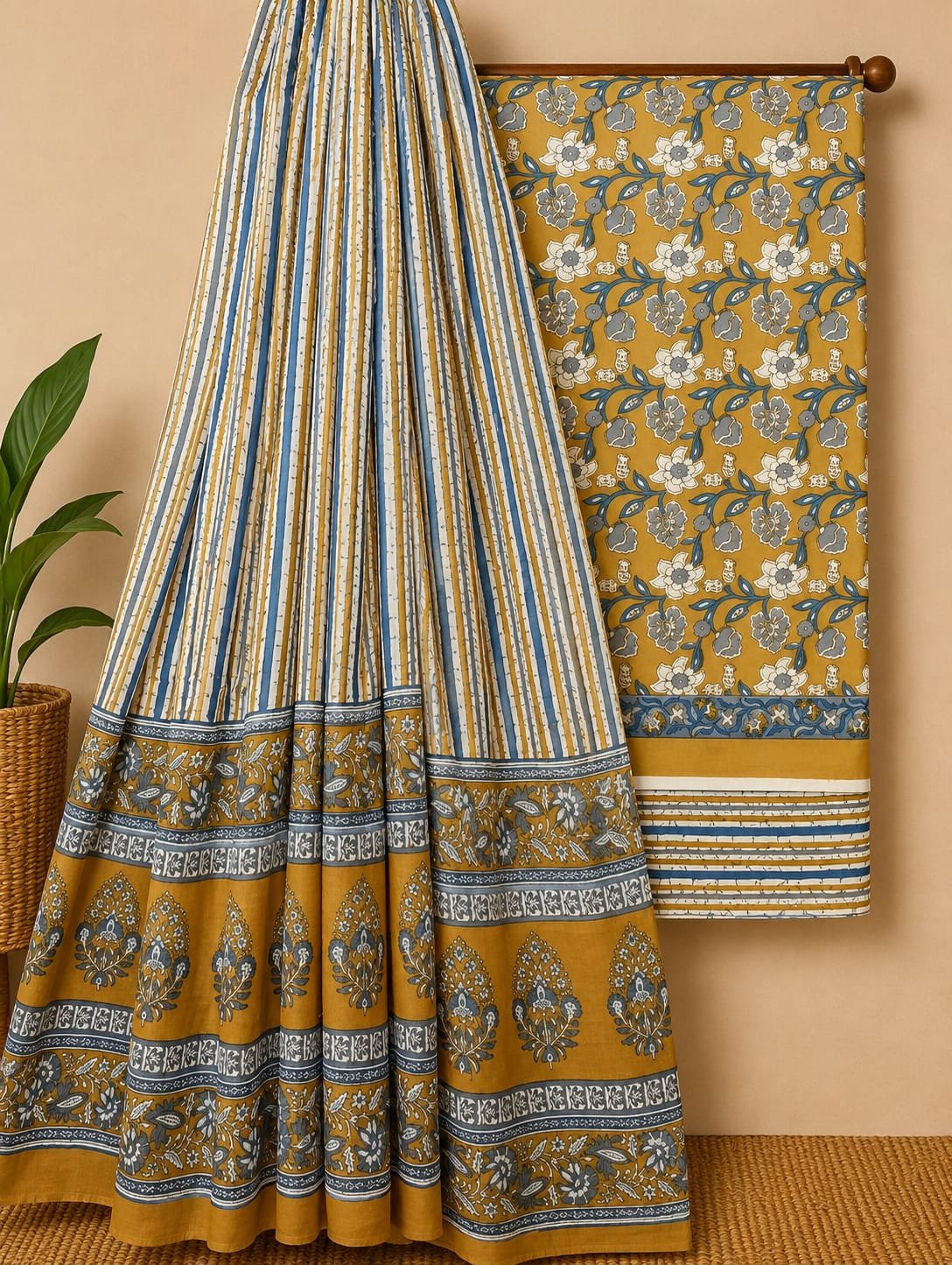 Yellow ethnic motif cotton suit set Jaipur