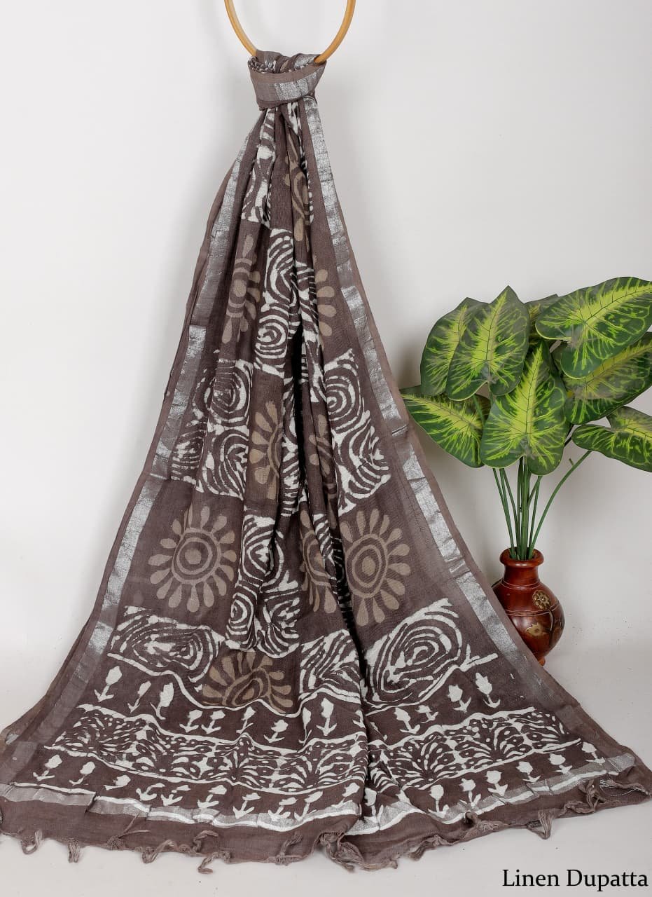 Linen Cotton Dupatta Hand block The Street Pal