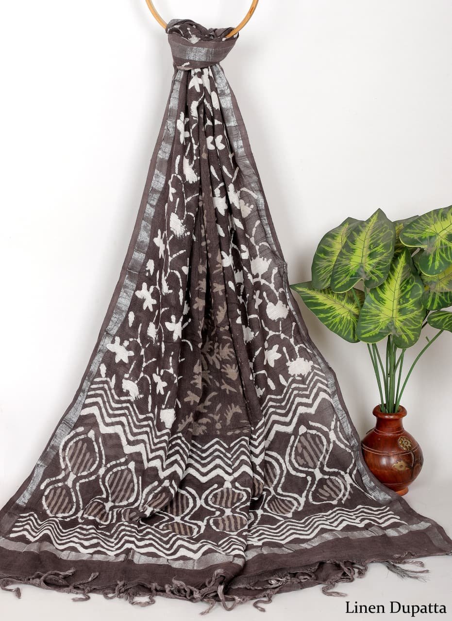 Linen Cotton Dupatta Hand block The Street Pal