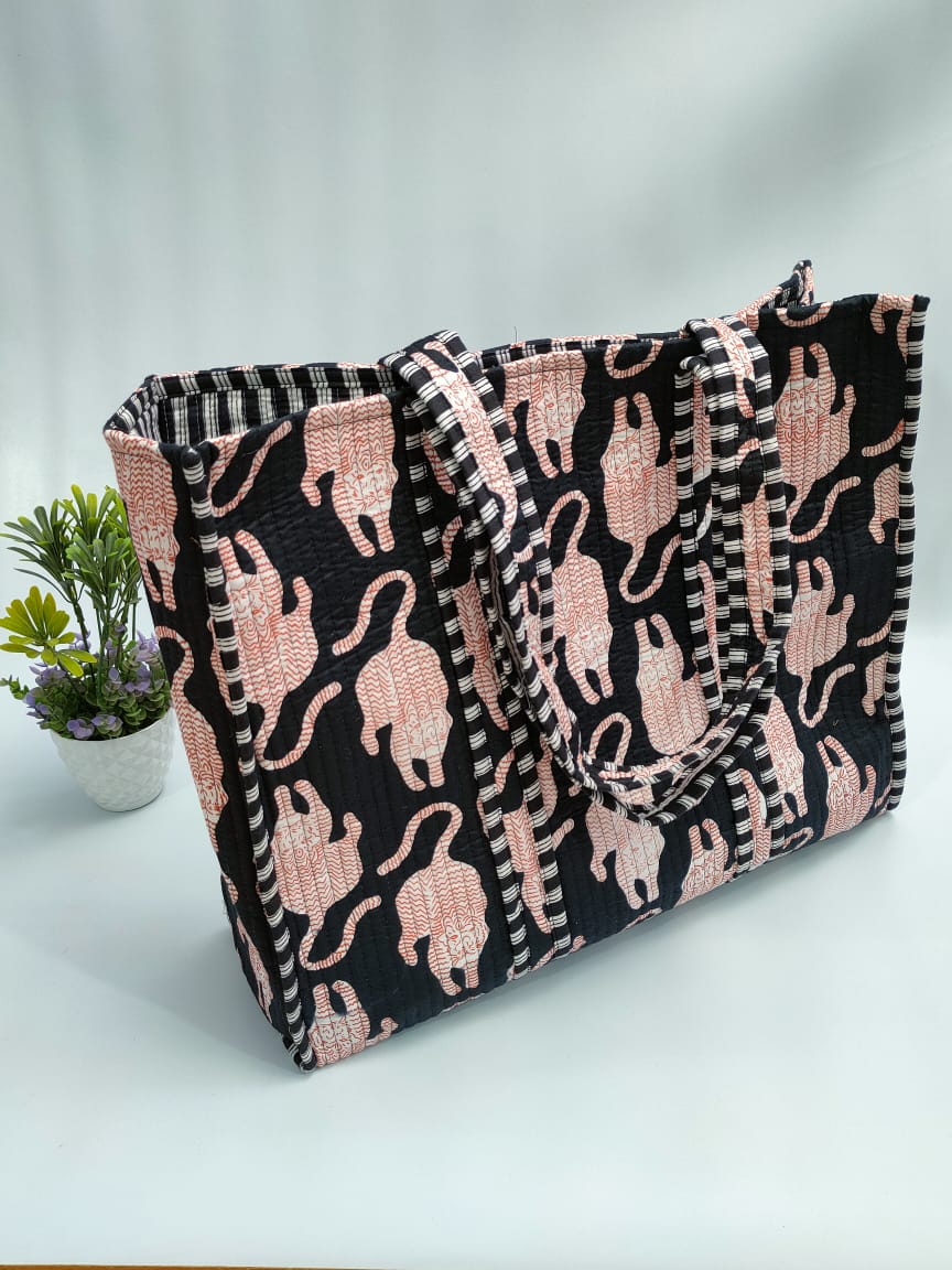 Quilted Tote Bag without zip - 17x18x 6 inches