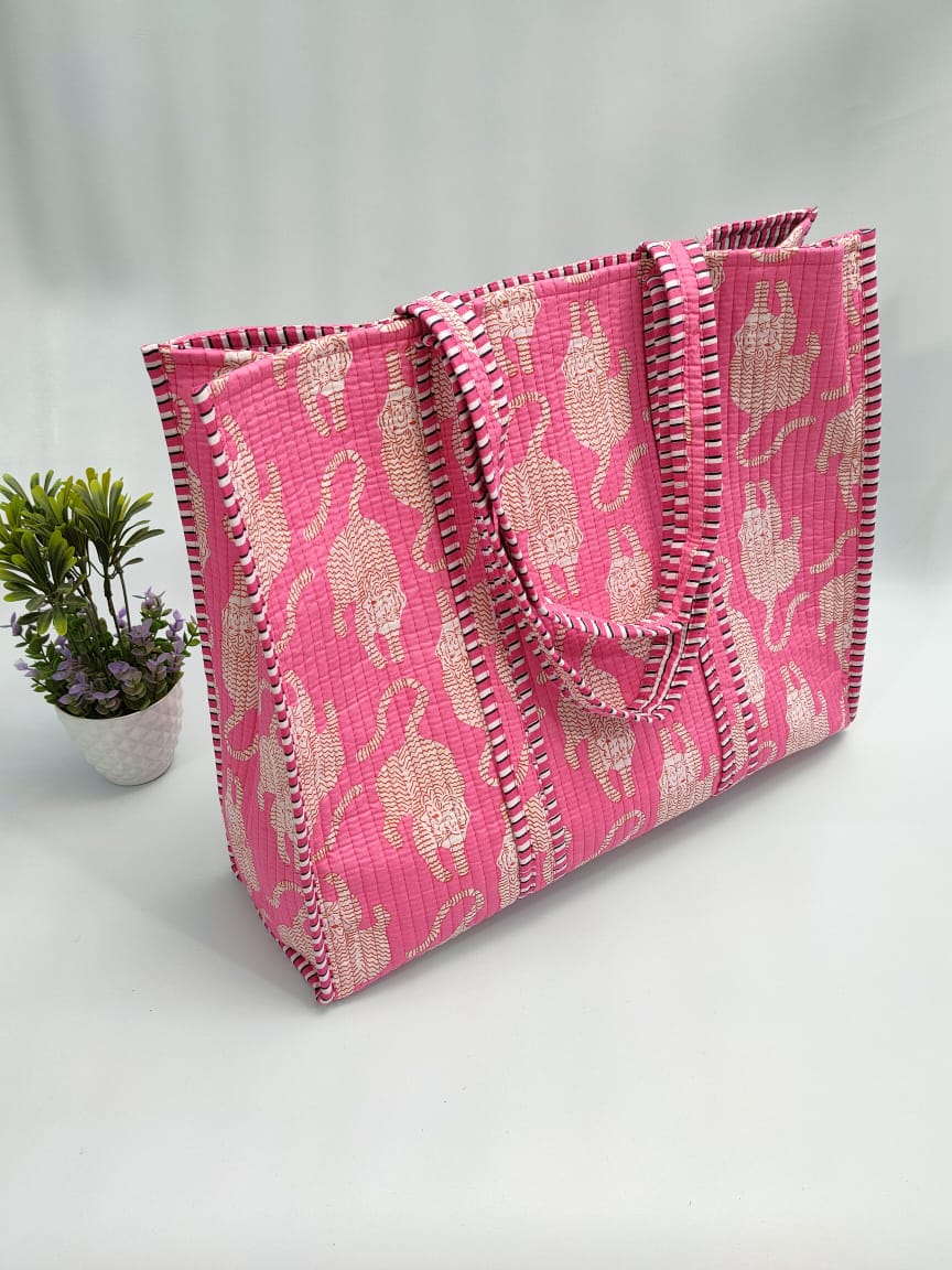 Quilted Tote Bag without zip - 17x18x 6 inches