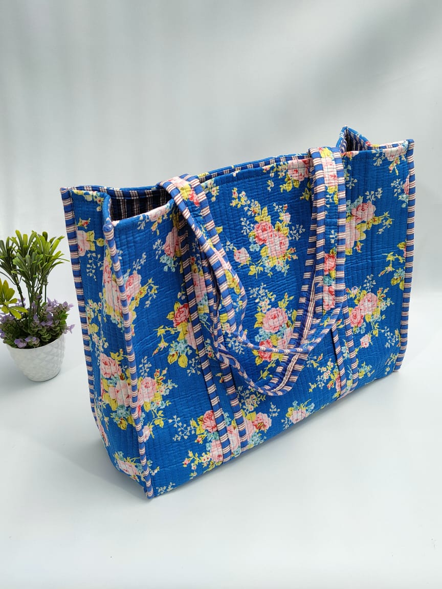 Quilted Tote Bag without zip - 17x18x 6 inches