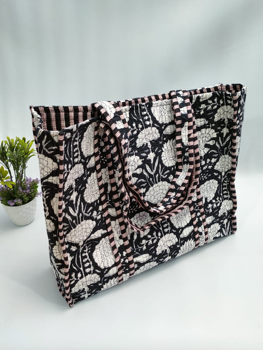 Quilted Tote Bag without zip - 17x18x 6 inches
