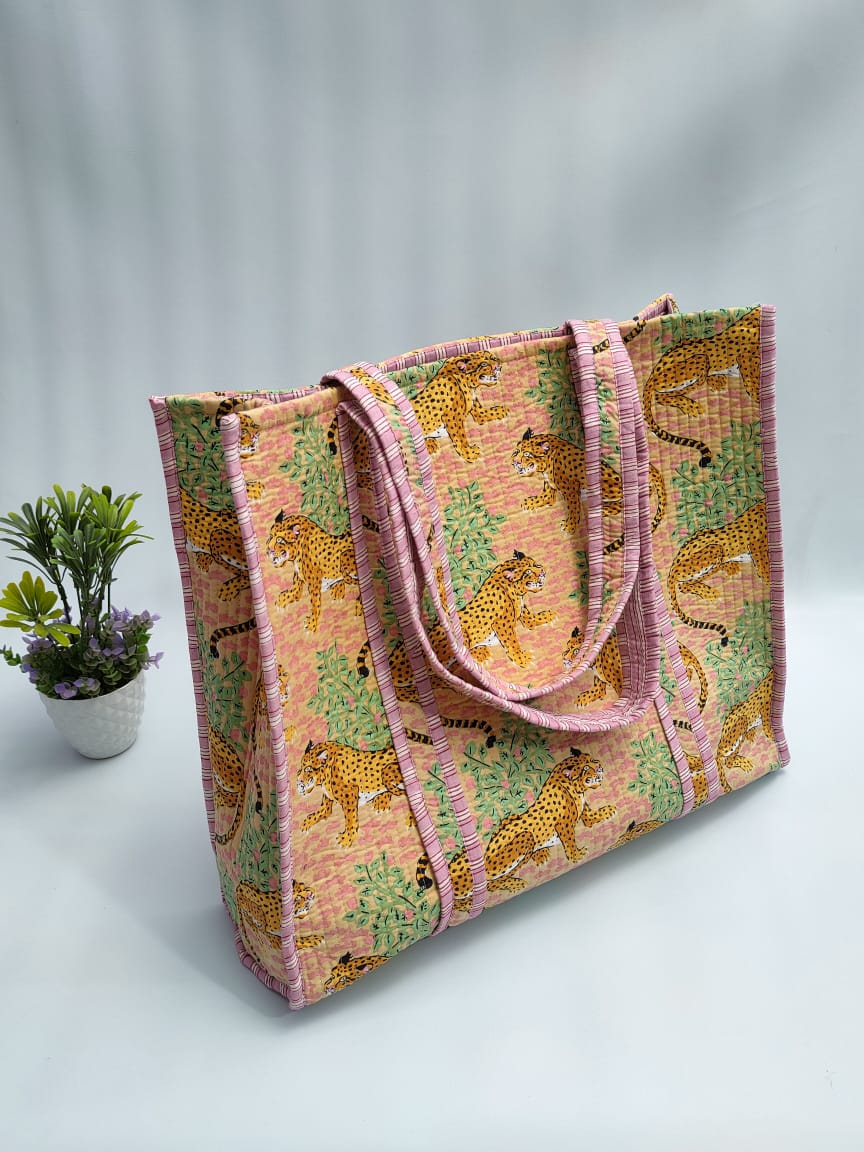 Quilted Tote Bag without zip - 17x18x 6 inches