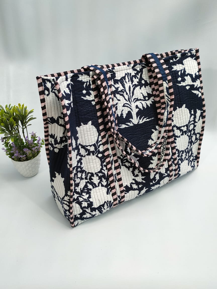 Quilted Tote Bag without zip - 17x18x 6 inches