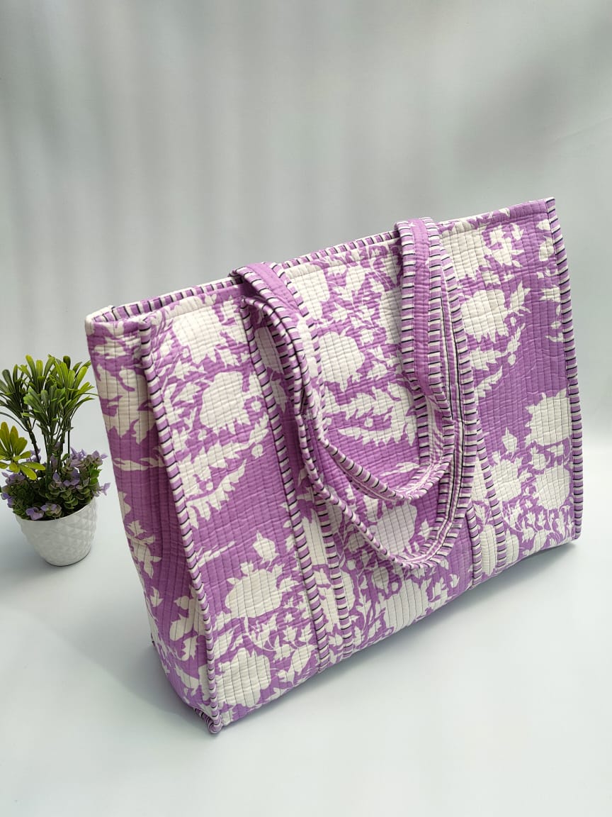 Quilted Tote Bag without zip - 17x18x 6 inches